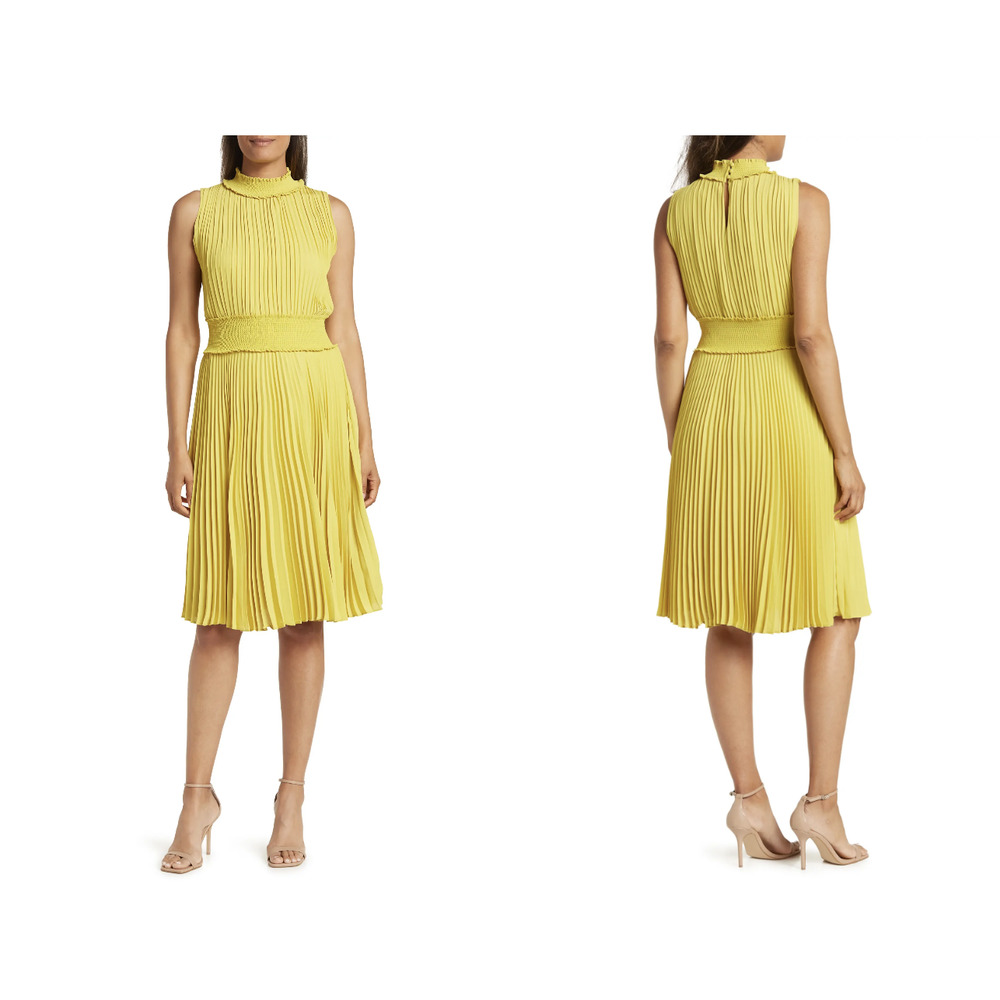Nannette Lepore Pleated Dress in Lime Matcha Sz 14W